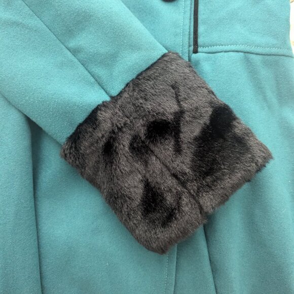 Vintage Teal Blue Lace Collar Faux Fur Suede Dress Coat - Picture 5 of 6